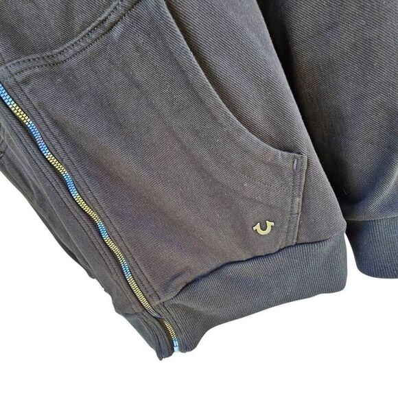 True Religion Men’s Black Full Zip Hoodie Sweatshirt Logo Drawstring Pockets L - Picture 5 of 10